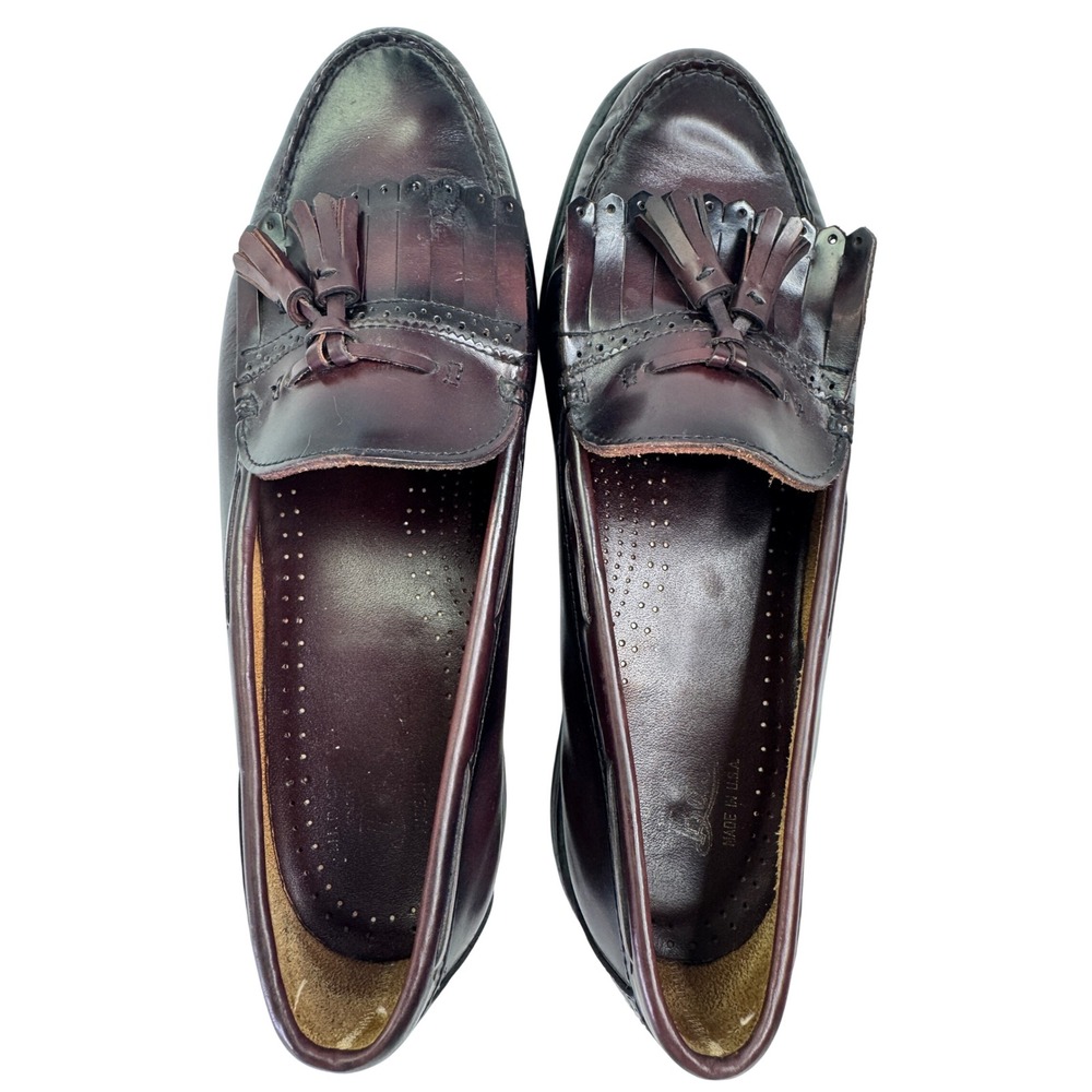 GH Bass Mens 11.5 D Burgundy Leather Tassel Kiltie Loafers Oxblood Made in USA